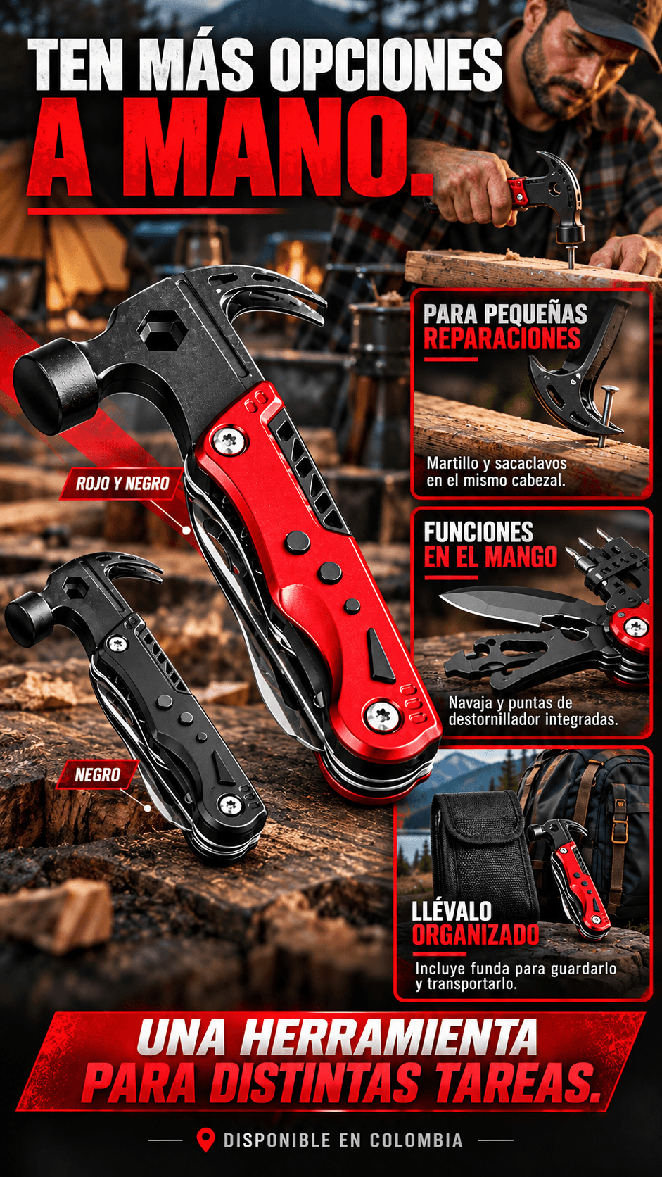 Martillo Multiherramienta Plegable de Acero Inoxidable — imagen 8