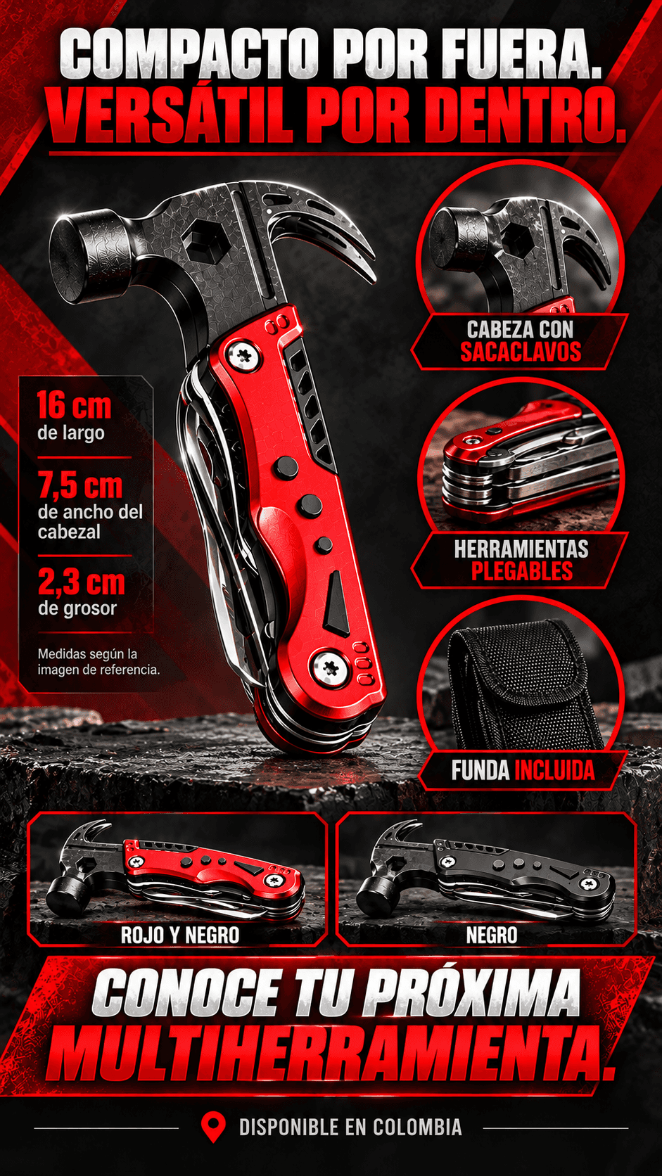 Martillo Multiherramienta Plegable de Acero Inoxidable — imagen 7