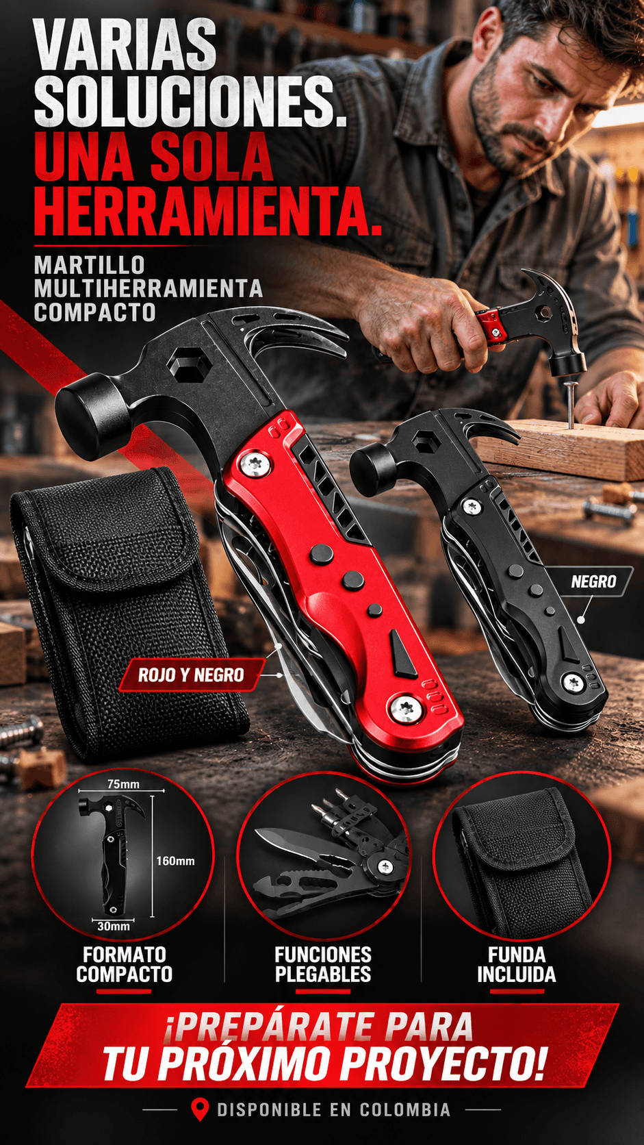 Martillo Multiherramienta Plegable de Acero Inoxidable — imagen 9