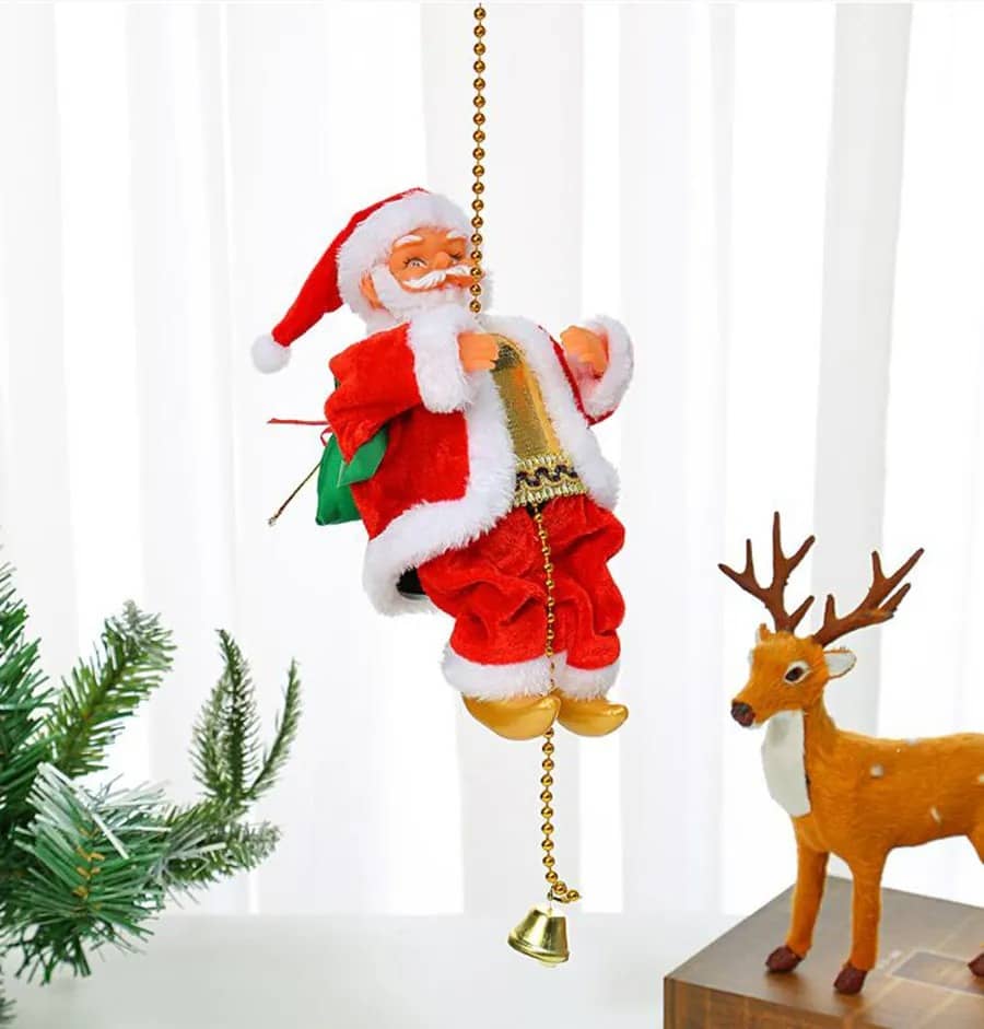 Papá Noel Escalador Musical Eléctrico con Cadena y Campana